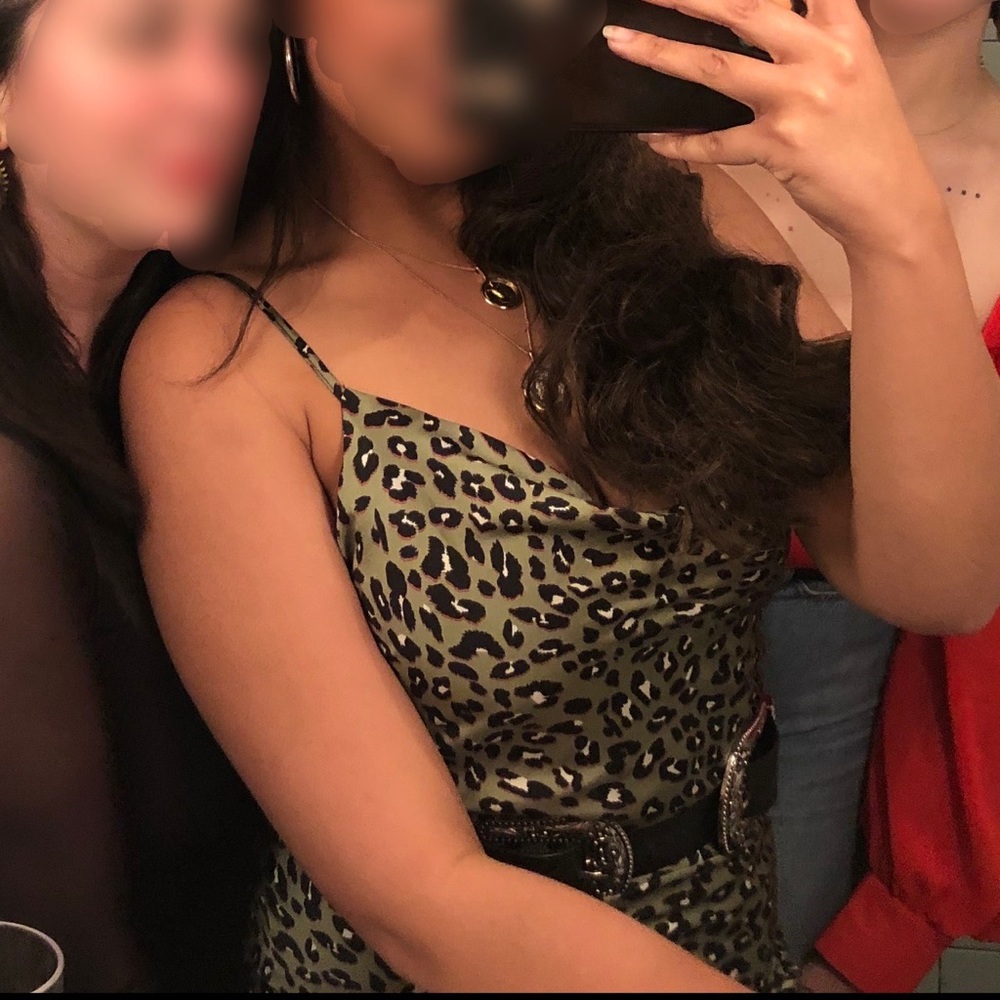 Leopard print satin mini dress